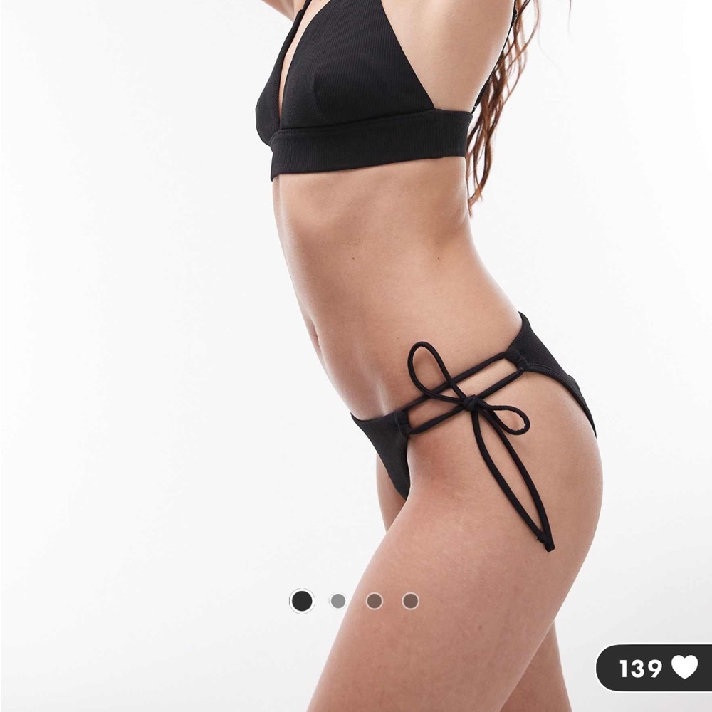 NWT Topshop mix and match rib tie side bikini bottoms in black